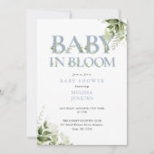 Invitation Dans Bloom Dusty Blue Greenery QR Code Baby shower (Devant)