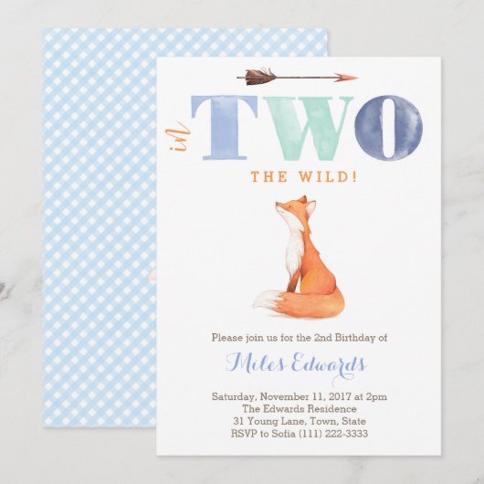 Invitation Dans DEUX bois ! Renard sauvage 2e anniversaire po (Devant / Derrière)