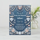 Invitation Dans Élégant Gem Bling Denim Et Diamonds Sweet 16 (Debout devant)