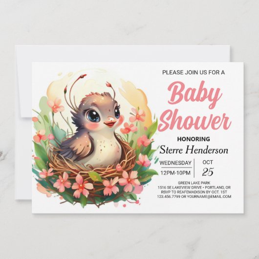 Invitation Dans la forêt Élégant Baby shower d'oiseaux des bo (Devant)