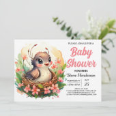 Invitation Dans la forêt Élégant Baby shower d'oiseaux des bo (Debout devant)