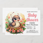 Invitation Dans la forêt Élégant Baby shower d'oiseaux des bo (Devant / Derrière)