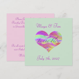 Invitation Dans le flux de l'amour cœur rose et vert