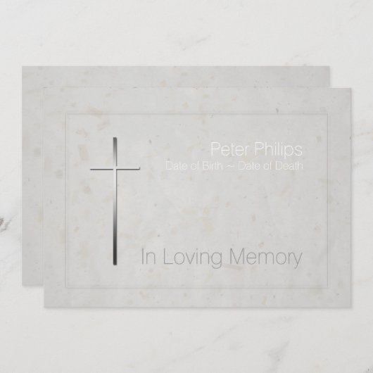 Invitation Dans l'enterrement affectueux 3 de croix d'argent (Devant / Derrière)