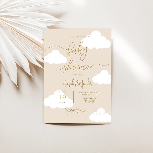 Invitation Dans les nuages Baby shower neutre