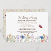 Invitation Dans Love Mémoire Funeral Fleur sauvage &Butterfly (Devant / Derrière)