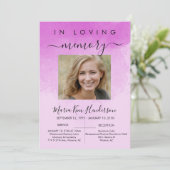 Invitation Dans Love Mémoire Funeral Memorial Pink Photo (Debout devant)