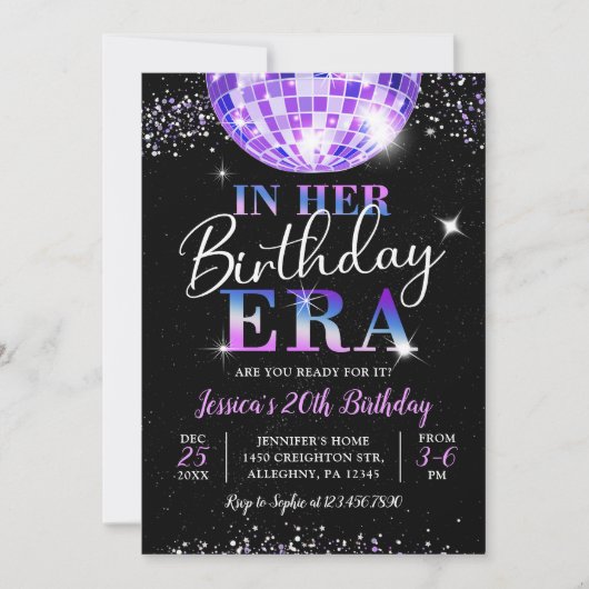 Invitation Dans Mon Anniversaire Purple Disco Anniversaire (Devant)