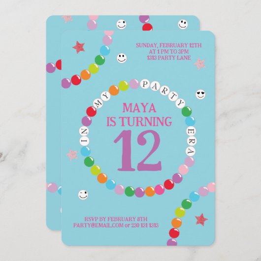 Invitation Dans Mon Bracelet D'Amitié Fête D'Anniversaire (Devant / Derrière)