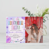 Invitation Dans Mon Ere Adolescent Purple Disco Photo Anniver (Debout devant)