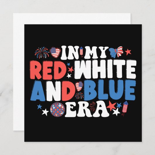 Invitation Dans Mon Ère Rouge Blanc Et Bleu 4 juillet Drôle (Devant / Derrière)
