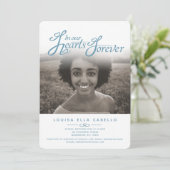 Invitation Dans nos coeurs photo funérailles blanc bleu invit (Debout devant)