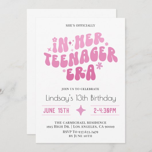 Invitation Dans son âge adolescent, anniversaire Super (Devant / Derrière)