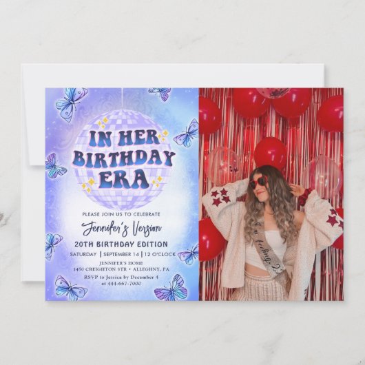 Invitation Dans son âge d'anniversaire papillon photo d'anniv (Devant)