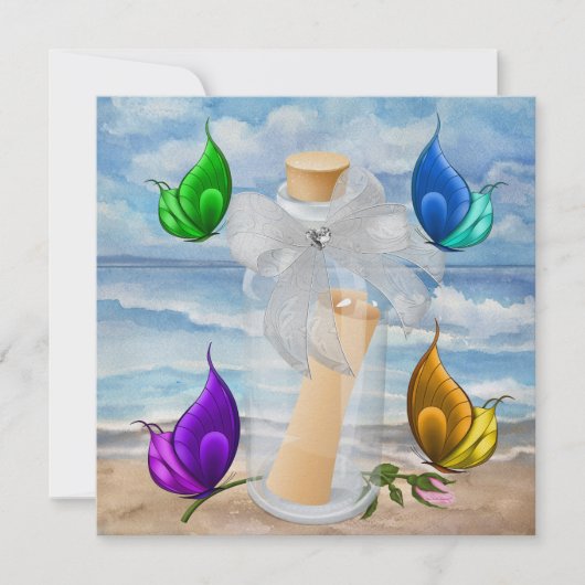 "Invitation dans une bouteille" - Invitation de pl (Devant)