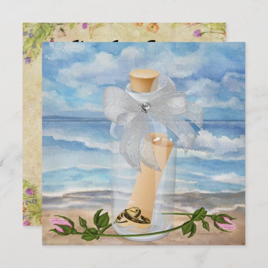 "Invitation dans une bouteille" - Plage Invitation (Devant / Derrière)