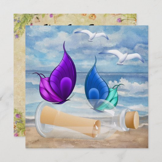 "Invitation dans une bouteille" - Plage Invitation (Devant / Derrière)