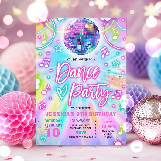 Invitation Danse Anniversaire Fête Tie Dye Glow Dance Disco