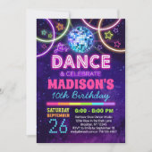 Invitation Danse Anniversaire Filles Neon Disco Dance Party (Devant)