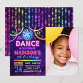 Invitation Danse Anniversaire Filles Neon Disco Dance Party P (Devant / Derrière)