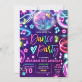 Invitation Danse Anniversaire Soirée Neon Glow Dance Disco (Devant)