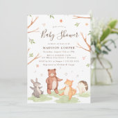 Invitation Danse Baby shower des animaux de bois (Debout devant)