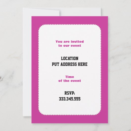 Invitation Danse ballerine noir, couleur rose chaud (Dos)