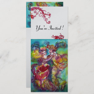 Invitation DANSE CARNIVALE Champagne bleu rouge vif