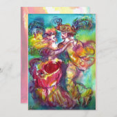 Invitation DANSE CARNIVALE, Fête Mardi Gras, bleu rose vif (Devant / Derrière)