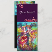 Invitation DANSE CARNIVALE, fleurs rouge rose vif (Devant / Derrière)