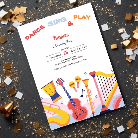 Invitation Danse chanter et jouer anniversaire de enfant