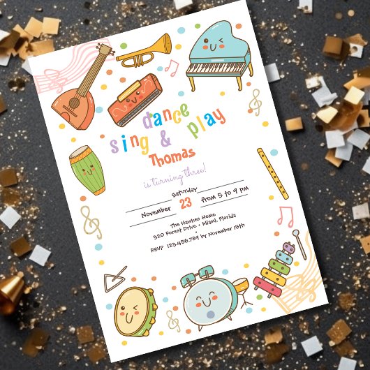 Invitation Danse chanter et jouer anniversaire de enfant