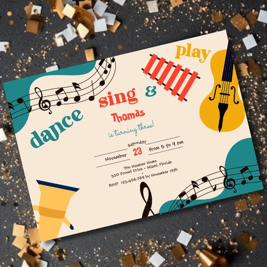 Invitation Danse chanter et jouer anniversaire de enfant
