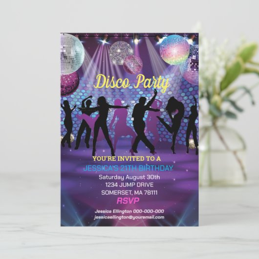 Invitation Danse d'Anniversaire moderne Neon Glow Disco (Debout devant)