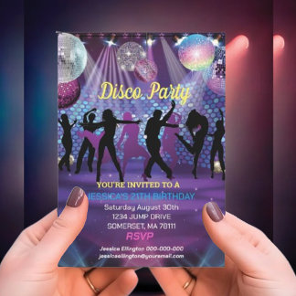 Invitation Danse d'Anniversaire moderne Neon Glow Disco