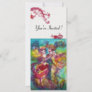 Invitation DANSE DE CARNAVAL bleu rouge vibrant fioriture gla