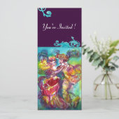 Invitation DANSE DE CARNAVAL, fioritures vibrantes rose bleu (Debout devant)