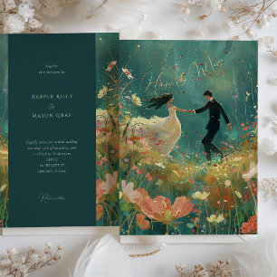Invitation Danse de jardin fantaisiste - Mariage sarcelle et