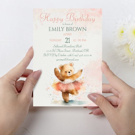 Invitation Danse de l'ours petit ballerine couleur rose