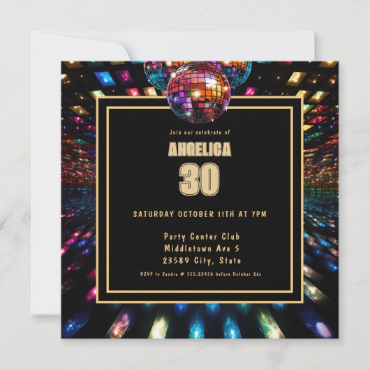 Invitation Danse Disco Colorée Anniversaire (Devant)