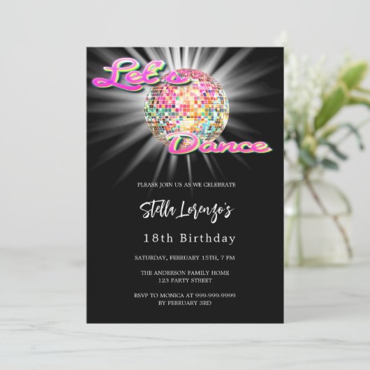 Invitation Danse disco fête rose noir (Debout devant)