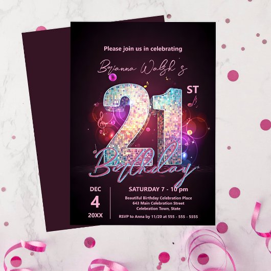 Invitation Danse Disco Sparkling 21e anniversaire
