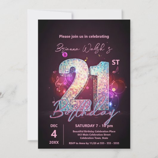 Invitation Danse Disco Sparkling 21e anniversaire (Devant)