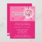 Invitation Danse Disco Sweet sixteen Rose Anniversaire (Devant / Derrière)