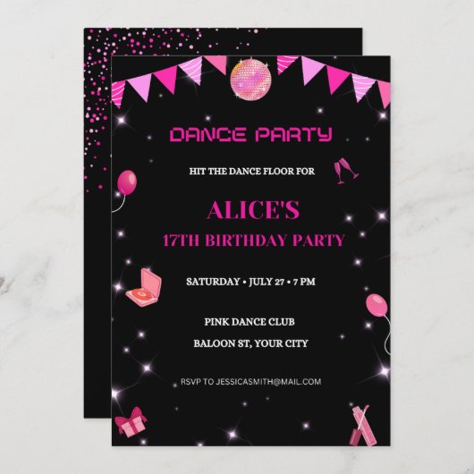 Invitation Danse éditable Anniversaire Modèle de l'invitation (Devant / Derrière)