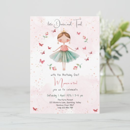 Invitation Danse et tournoi mignon ballerine ballet enfant an (Debout devant)