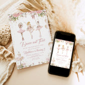 Invitation Danse et twil ballerine rose rousse fille annivers