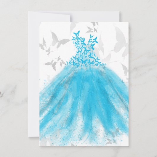 Invitation Danse papillon Aqua Robe Bleue Douce 16 Partie (Dos)