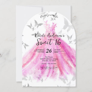 Invitation Danse Papillon Argent Rose Douzième Anniversaire