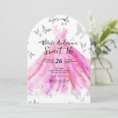 Invitation Danse Papillon Argent Rose Douzième Anniversaire (Debout devant)